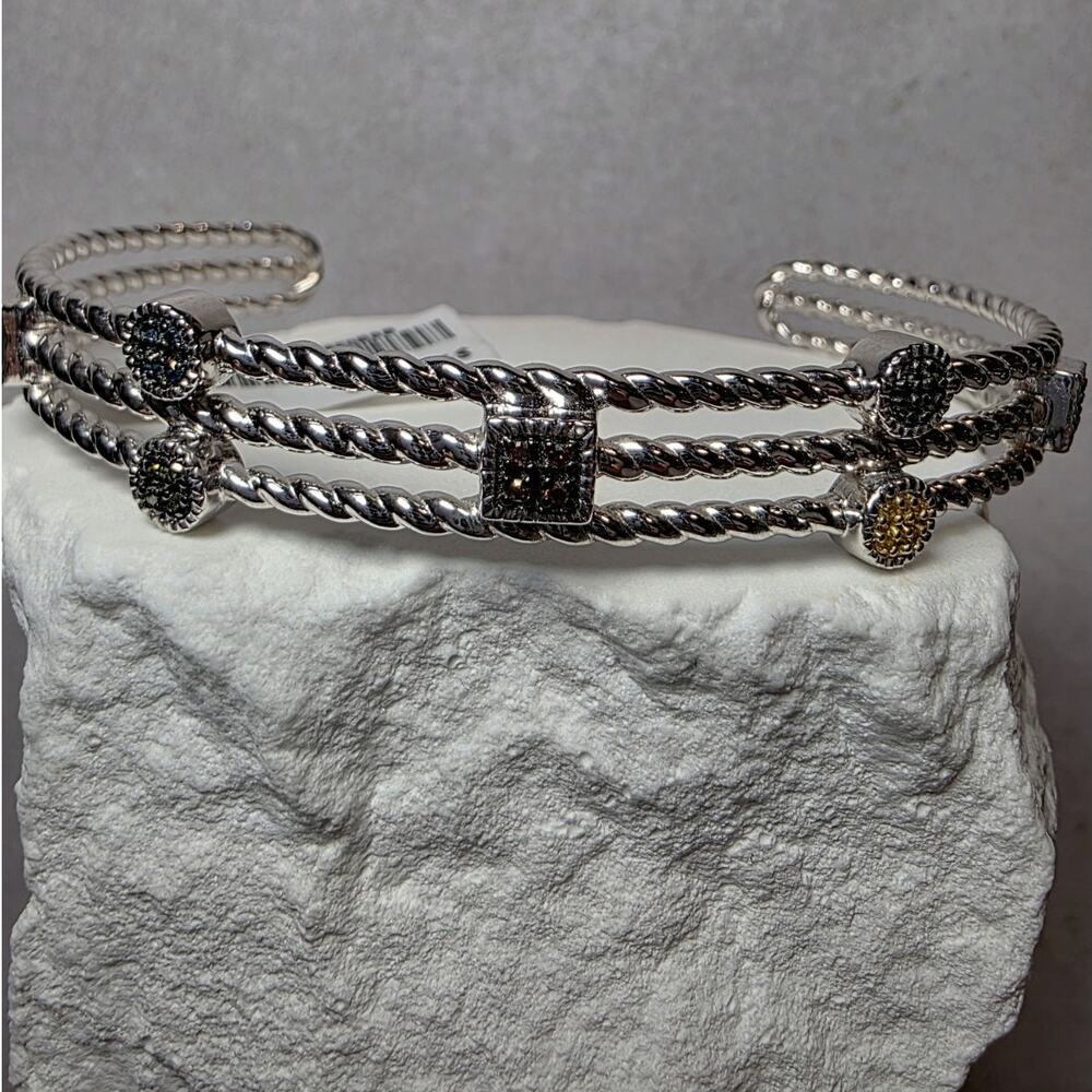 0.25ctw Multicolor Natural Diamond Adjustable Bangle in Solid 925 Silver 22g